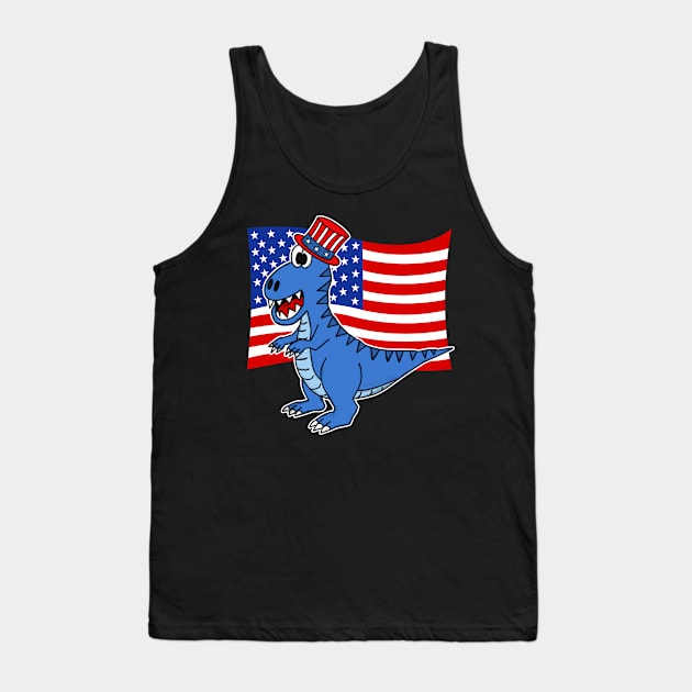 4th July T-Rex American Flag Dinosaur Tank Top by doodlerob